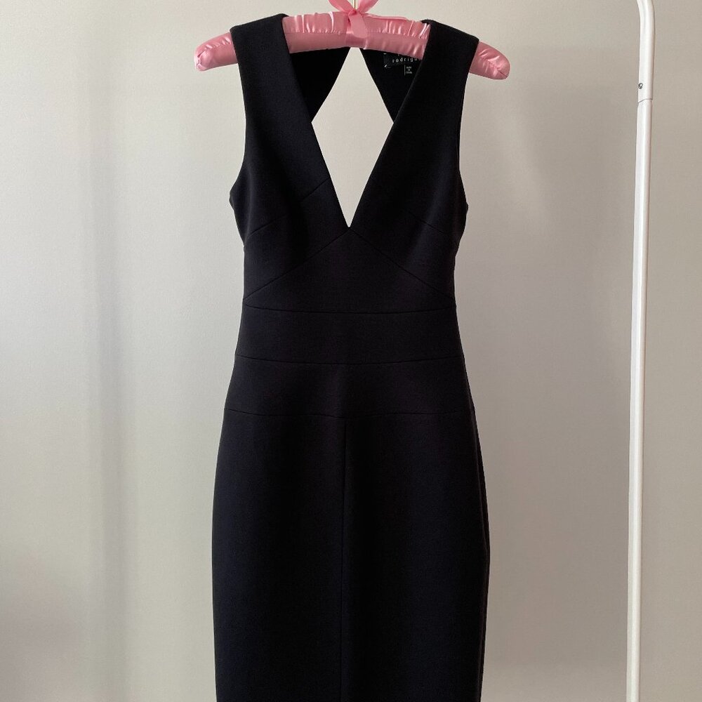 Robert Rodriguez Deep V Architectural Cutout Sheath Dress